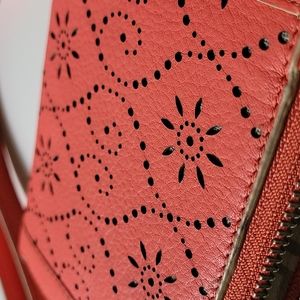 Lodis | Coral/Orange | Crossbody Laser-Cut Leather Wallet/Purse